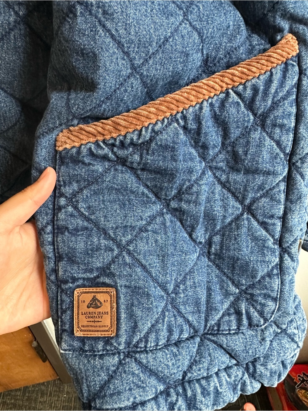 Vintage Ralph Lauren Quilted Blue Denim Jacket with Brown Corduroy Trim - Picture 5 of 5